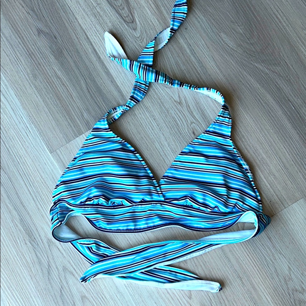Halter Bikini Top XL Striped Blue/White NWOT Vintage 90’s Beach Coastal Swim